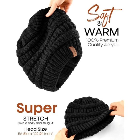 Women\'s Knitted Beanie Black Cozy Skull Ski Hats Cap Winter Warm Slouchy Design main image 5